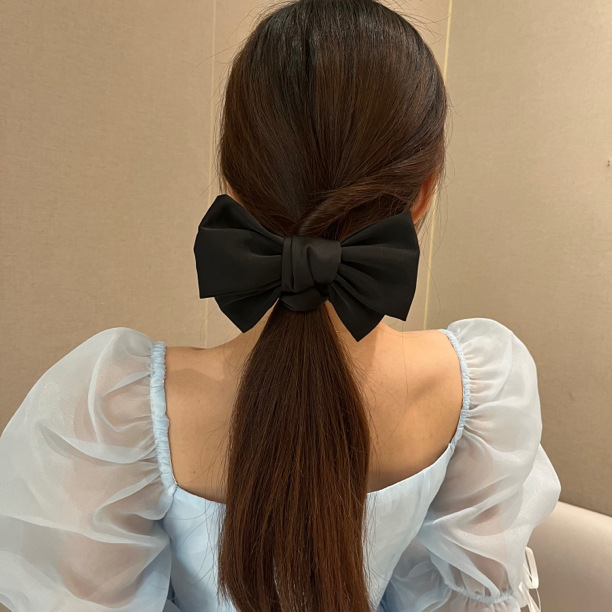 韩系同款缎面蝴蝶结大肠圈发圈高级感黑色头饰高弹力马尾头绳女详情13