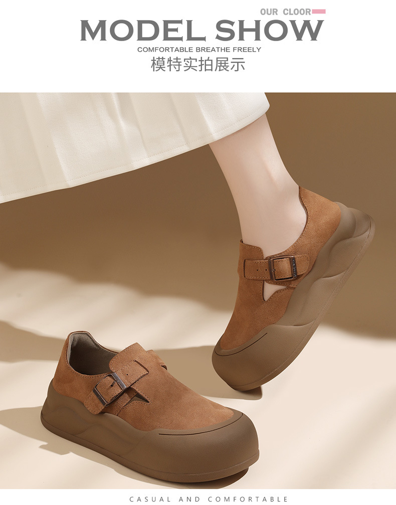 真皮厚底勃肯鞋女2024秋季新款英伦风复古大头磨砂休闲百搭女鞋详情6