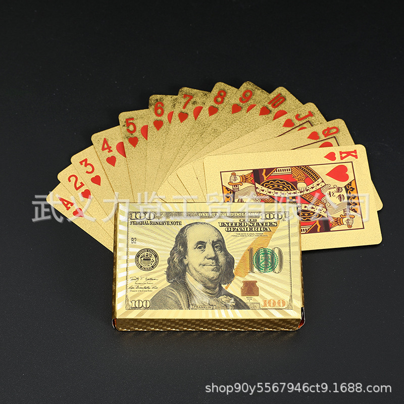 美元扑克牌金箔扑克牌 银箔扑克牌批发 金色土豪金扑克黑色塑料牌详情2