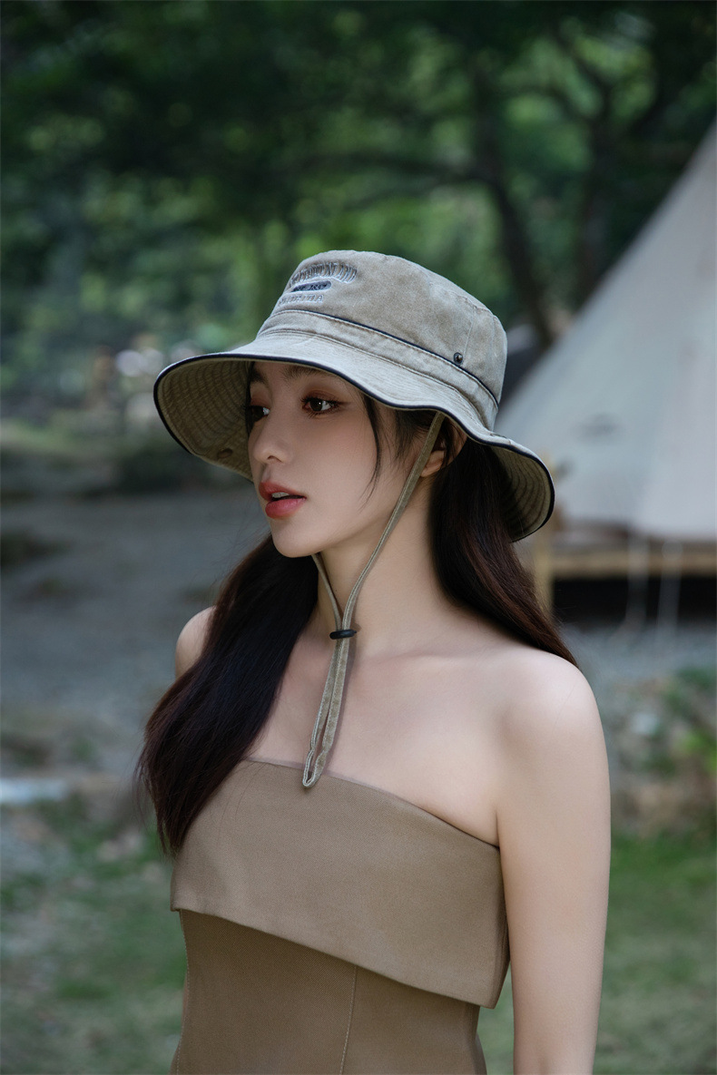 户外字母渔夫帽子女士春夏季水洗棉奔尼登山帽大沿防晒遮阳帽批发详情10