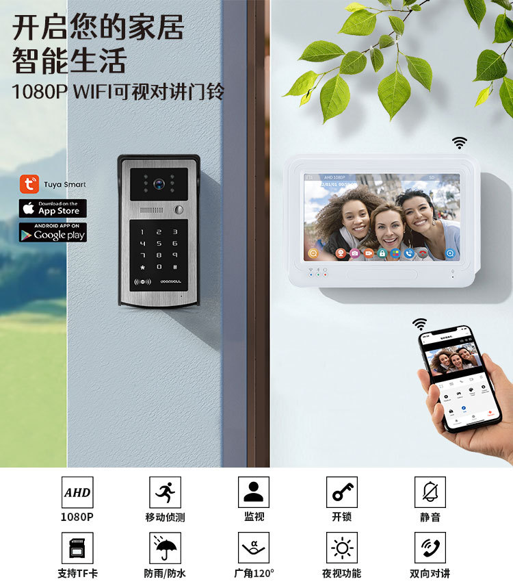 1080PWiFi smart video doorbell, high-definition electronic video doorbell, video intercom exit doorbell pic 1