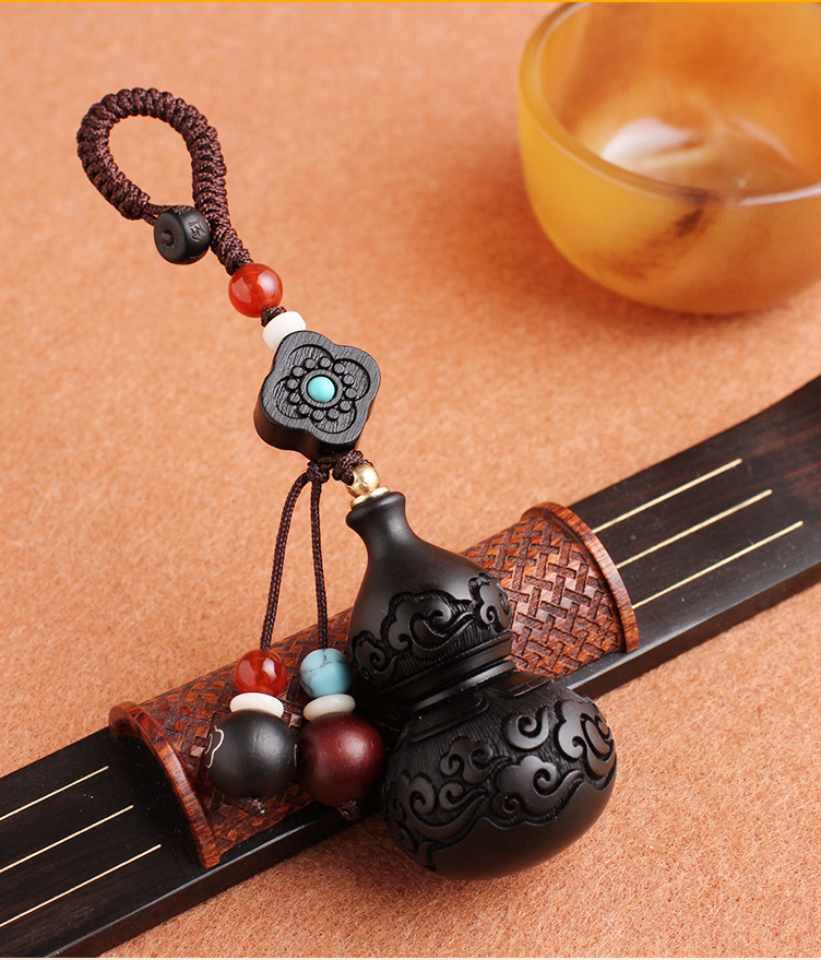 Ebony peace lock, car key accessory, gourd auspicious cloud hand-woven rope, car key lock, gift pendant pic 14