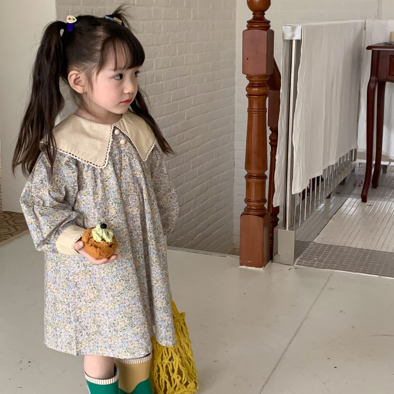韩国童装女童碎花连衣裙春装洋气儿童娃娃领气质宝宝甜美公主裙子详情7