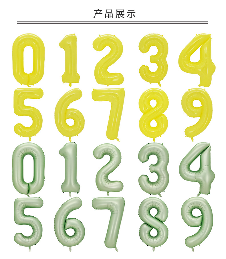 跨境40寸仿美大数字橄榄绿马卡黄铝膜气球 独立包装派对装饰气球详情5