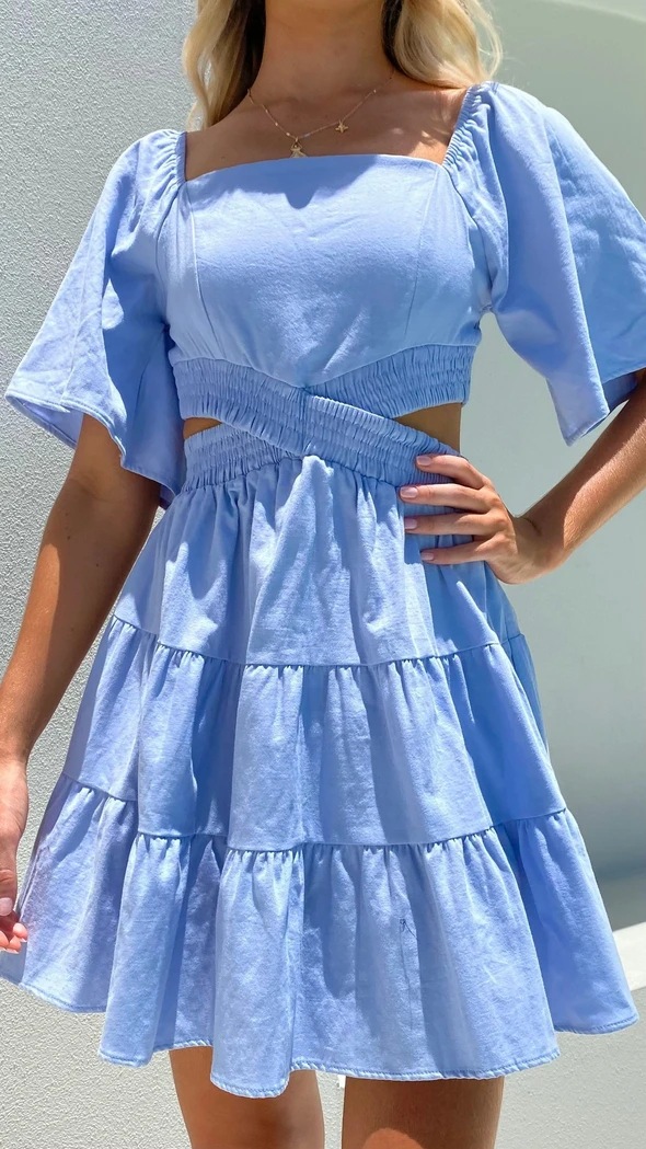 2022 European and American Cross-border Spring/Summer New solid-color rubber-waisted fresh and sweet short dress 22053 pic 24