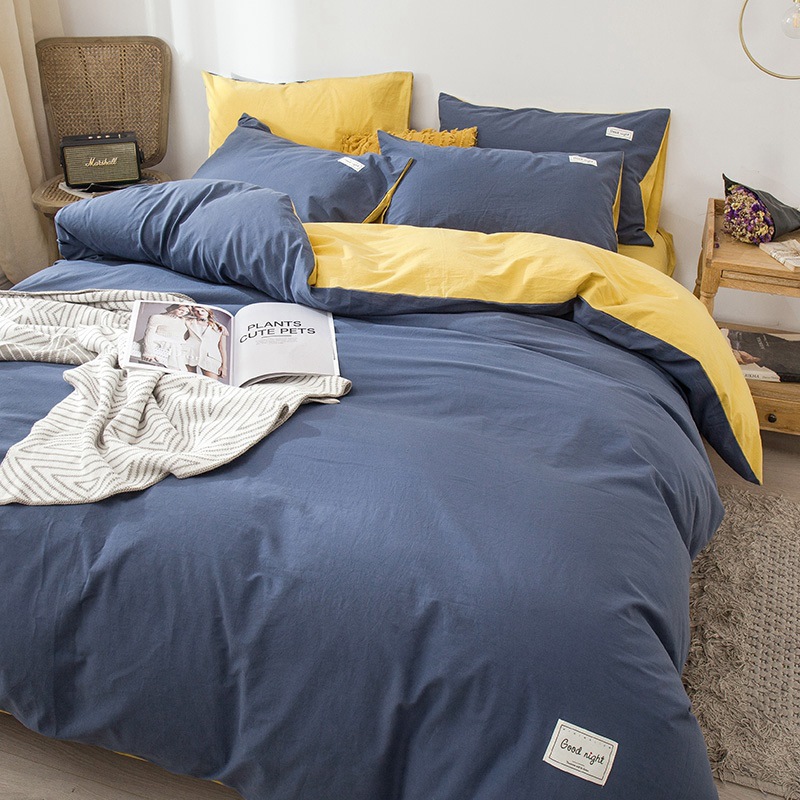 100纯棉撞色双拼四件套床上用品被套床单床笠适合裸睡四季通用详情36