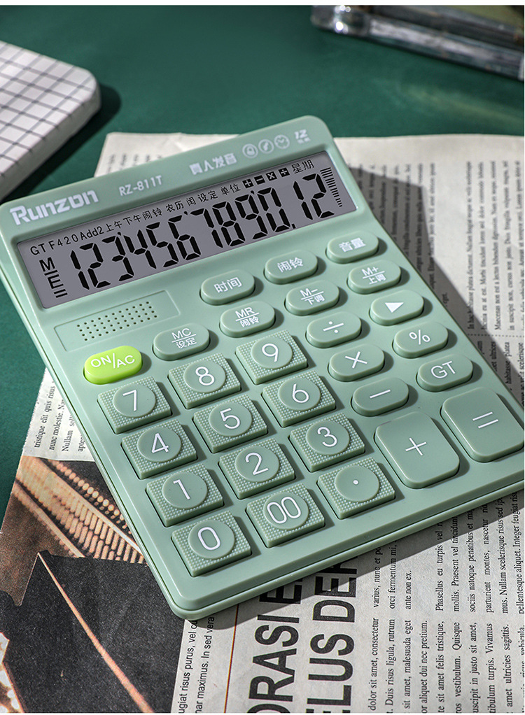Runzon 811 Voice Calculator with real-person pronunciation, medium-sized macaron color, 12-digit large display screen calculator pic 14