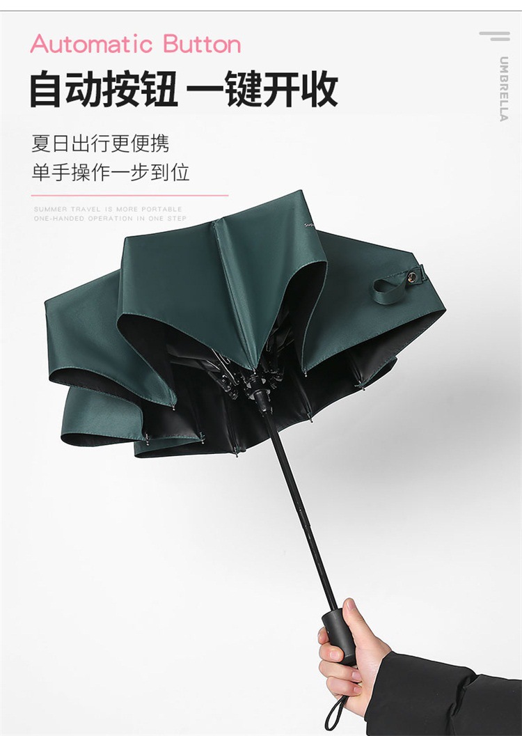 Fully automatic UV three-fold umbrella, black rubber sun protection, UV protection, sunshade umbrella, advertising umbrella, folding umbrella, female LOGO pic 3