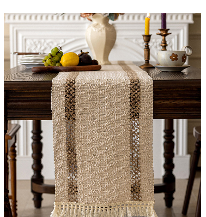 跨境新品日式棉麻编织茶旗简约复古床旗餐边柜装饰布桌旗代发批发详情15
