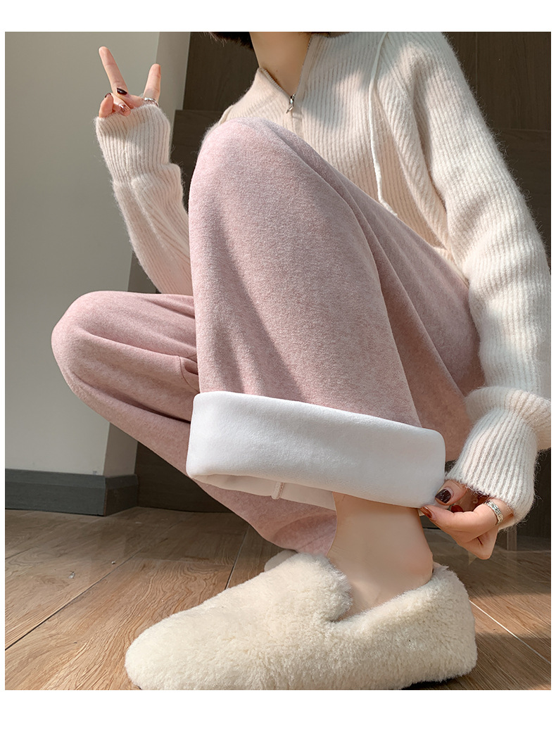 2023新款春秋季直筒裤韩国阔腿裤女高腰垂感显瘦粉色小众毛巾裤详情24