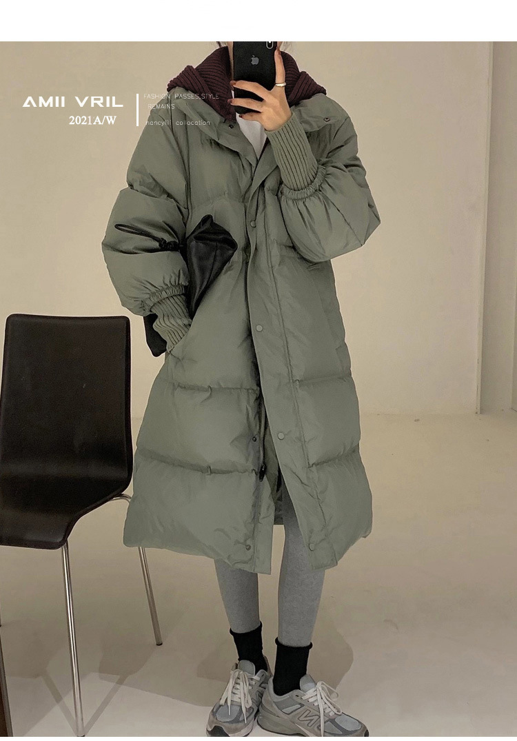 Down jacket for women, mid-length, knee-length style, 2022 Dongdaemun, South Korea, patchwork knitted hooded couple white duck down jacket trend pic 14
