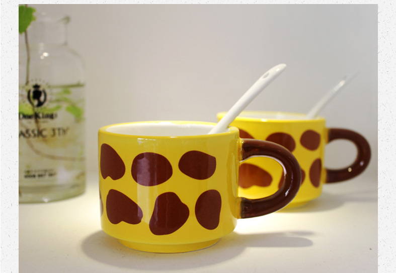 Cute long-necked deer animal set mug, creative cartoon drinking water ceramic cup, birthday set gift pic 9