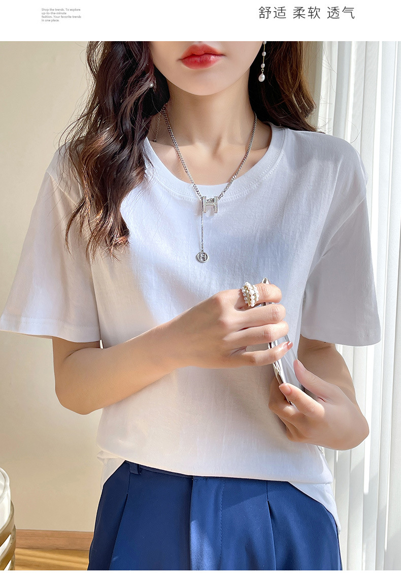 180克纯棉夏季新款短袖女T恤都市休闲纯色圆领款时尚百搭体恤上衣详情8