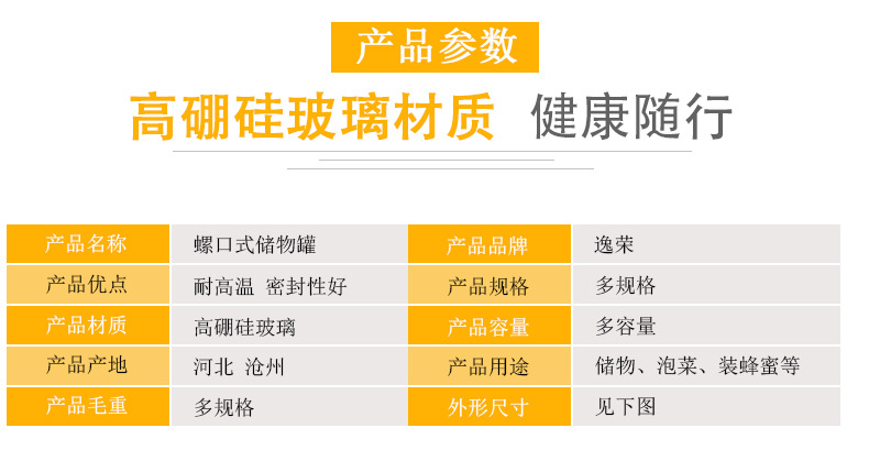 批发蜂蜜螺纹口透明玻璃瓶储物罐厨房食品级杂粮收纳咖啡豆密封罐详情16