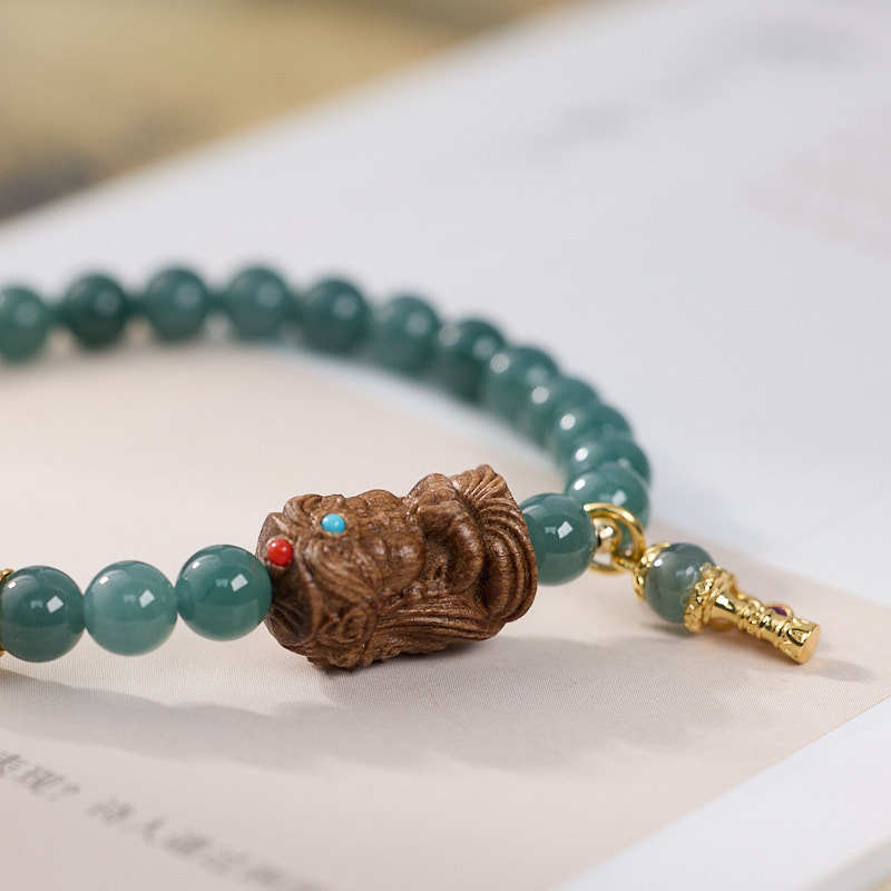 Factory source wholesale natural 6MM blue water jadeite bracelet, female chalcedony Maitreya Buddha pendant, jadeite A-grade bracelet pic 12