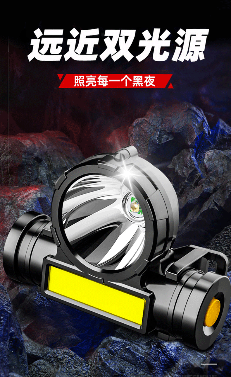 Wholesale of cross-border headlamps, outdoor cob charging head-mounted flashlights, led fishing waterproof charging high-intensity headlamps pic 1