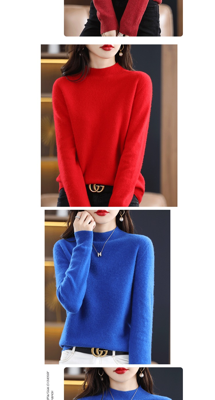 The new semi-high-neck cashmere sweater for women in the 2022 autumn and winter season is elegant and slimming. It is a versatile cashmere base knitted sweater top pic 18