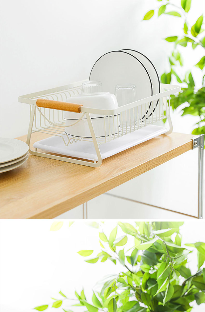 Kitchen dish storage rack, tableware storage rack, household bowl and chopstick box, wooden handle portable simple draining rack pic 21