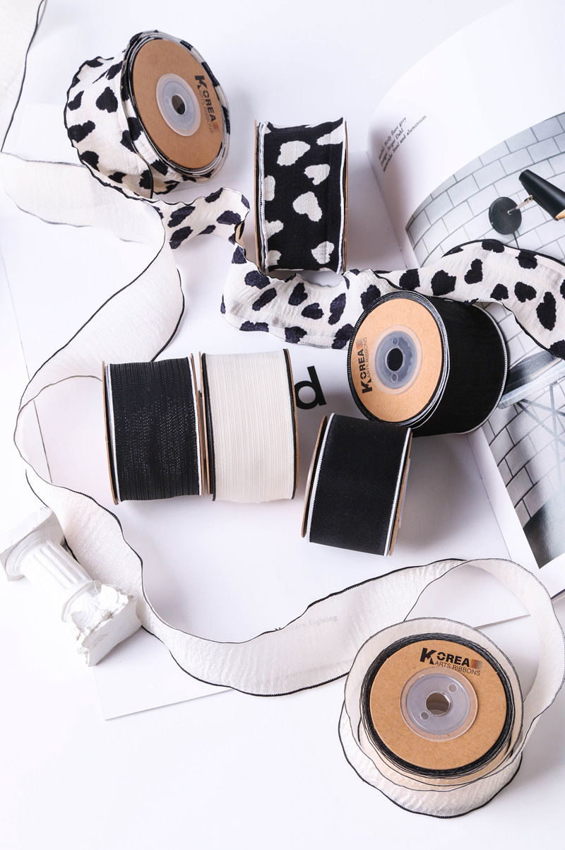 DIY bow hair accessory material package with black and white snow yarn webbing, hand-held flower gift box packaging, polyester yarn webbing pic 10