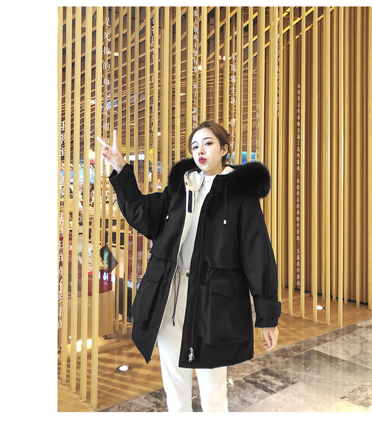 实拍羽绒棉服女小个子爆款中长款加厚韩版真毛领工装详情20