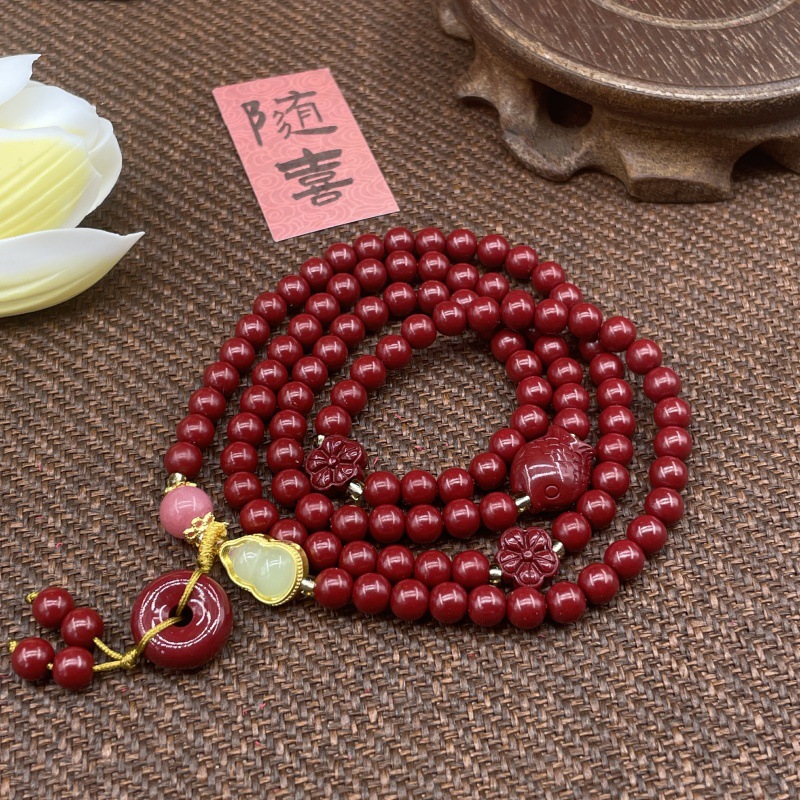 新款108颗紫金朱砂男女手串朱砂貔貅平安扣葫芦配饰文玩手链批发详情10