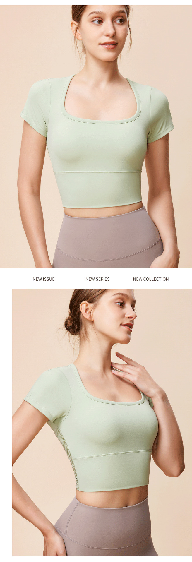 新款简约大圆领运动短袖紧身镂空美背跑步健身上衣吸湿排汗瑜伽女详情15