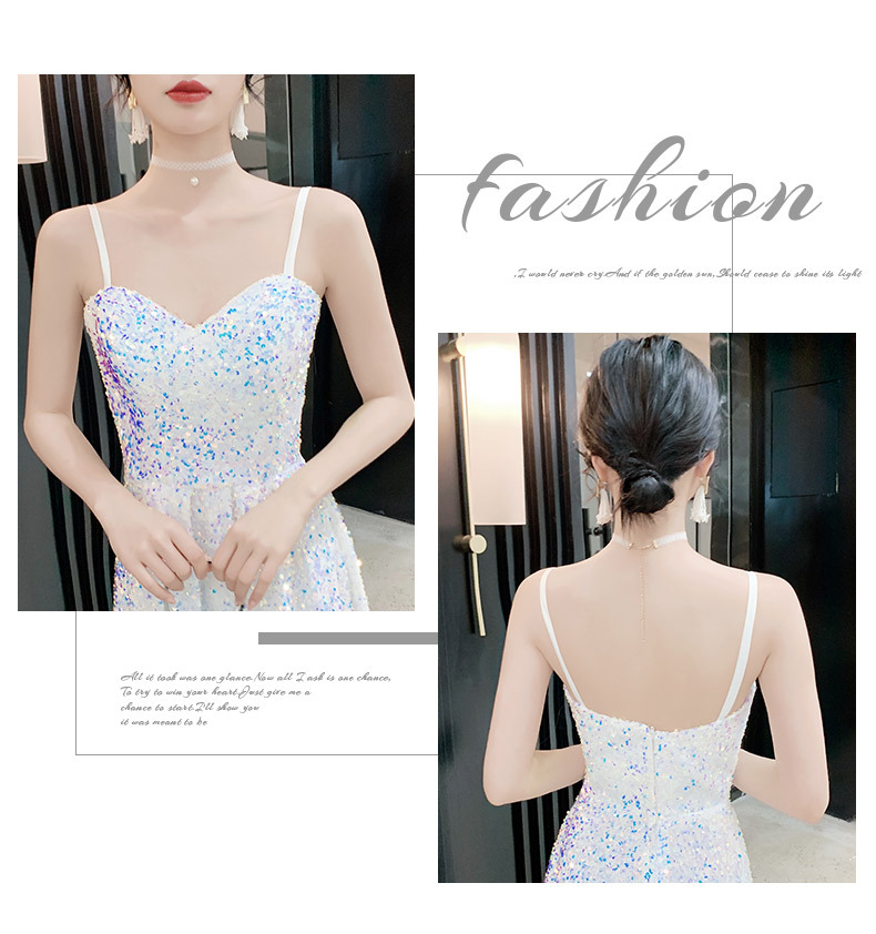 白色超仙气质长款生日礼服裙女2022年新款吊带亮片派对宴会连衣裙详情11