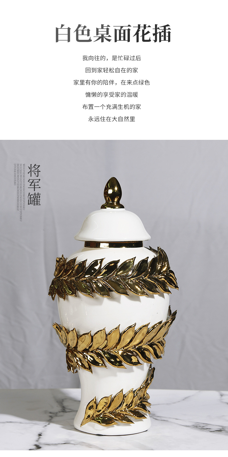 New ceramic electroplated decal golden general jar, European-style flower arrangement vase, handicraft display item, decorative storage jar pic 3