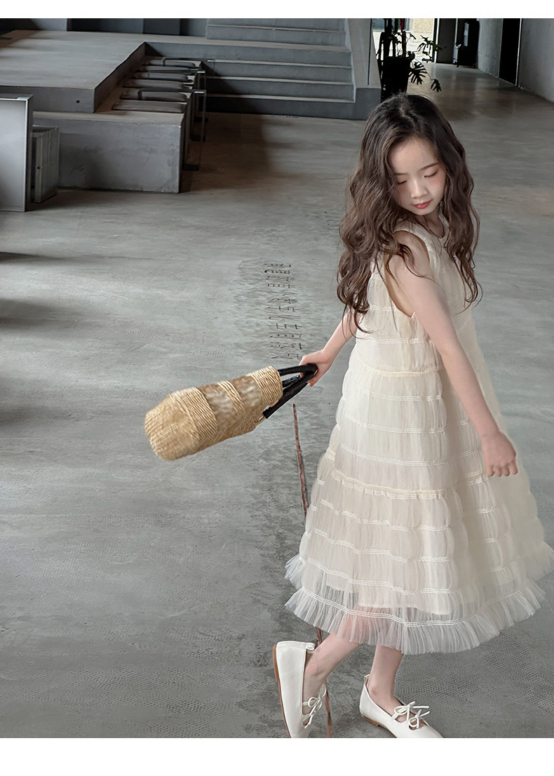 桔子虎女童法式网纱连衣裙儿童夏款无袖简约洋气小女孩公主裙百搭详情12