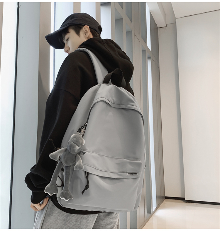 A large-capacity, ins, trendy and cool, canvas, simple grey backpack for boys in junior high school, senior high school and college pic 28