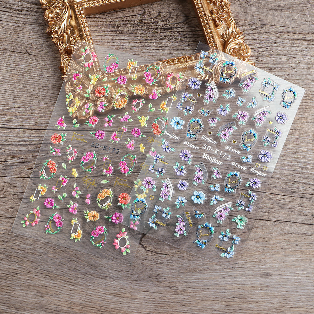 Cross-border new nail stickers 5D three-dimensional embossed nail stickers Cherry blossom back adhesive decal nail stickers wholesale nail shanilak pic 8