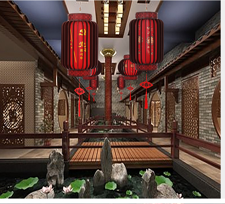 Solid wood rotating lanterns for living room, balcony and tea house decoration, imitation classical electric lanterns, Chinese-style chandeliers, wooden palace lanterns pic 13