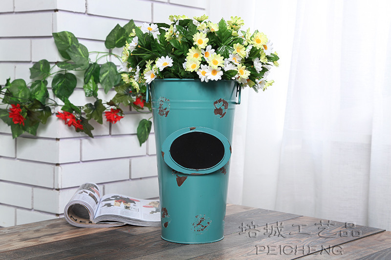 欧式故意做旧色插花桶酒吧陈列摆设 创意摄影道具家居摆件铁皮桶详情21