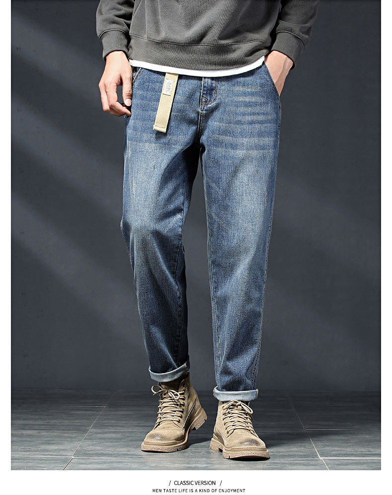 春秋季潮牌牛仔裤男士黑灰色直筒小脚经典耐磨显瘦百搭休闲长裤子详情8