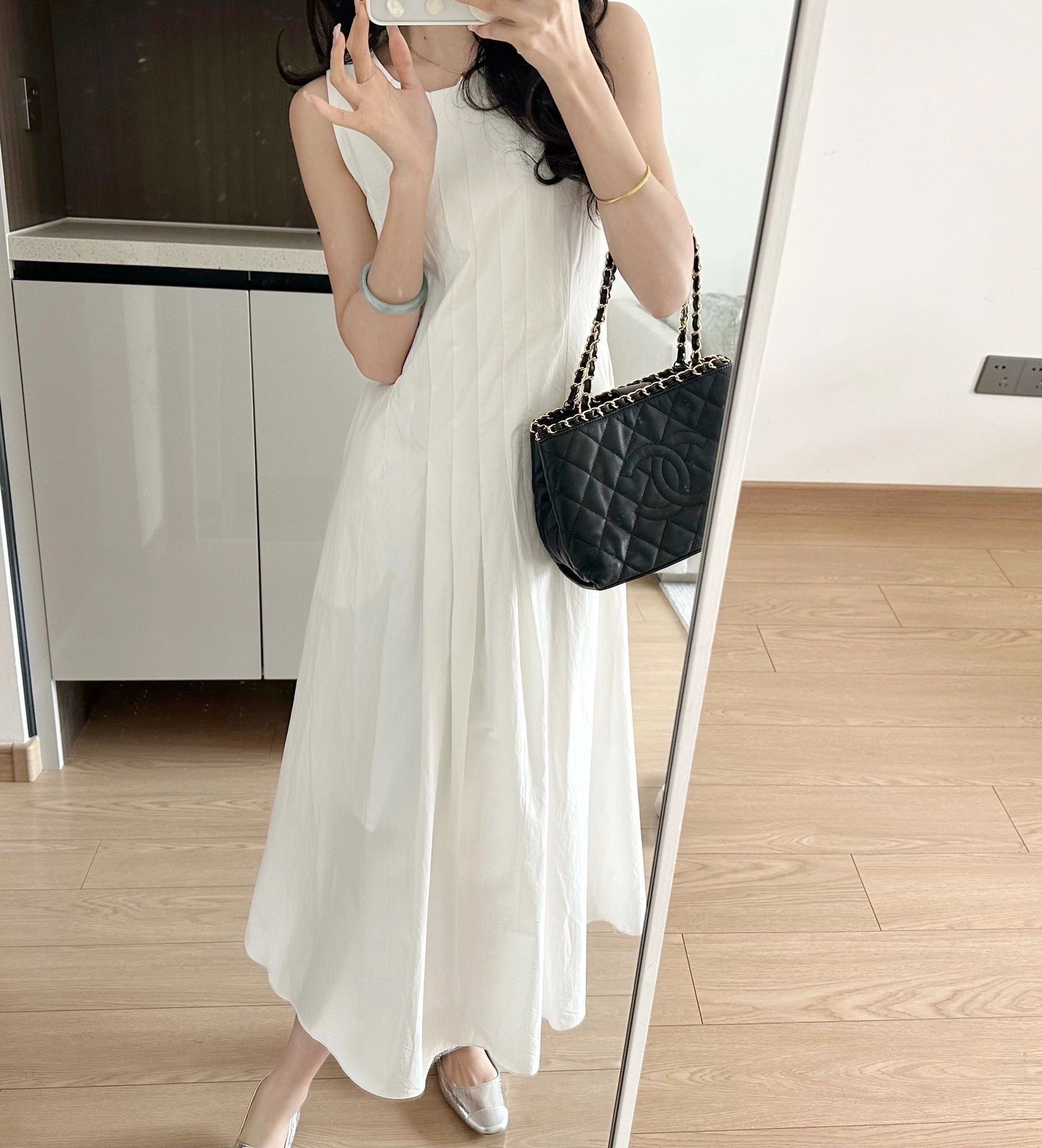 白色背心连衣裙女2024春夏新款韩版法式无袖收腰赫本风吊带长裙子详情7