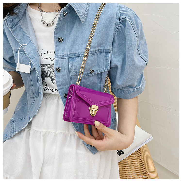 2021夏季新款PVC果冻包mini时尚花边小方包化妆包单肩斜挎ins女包详情7