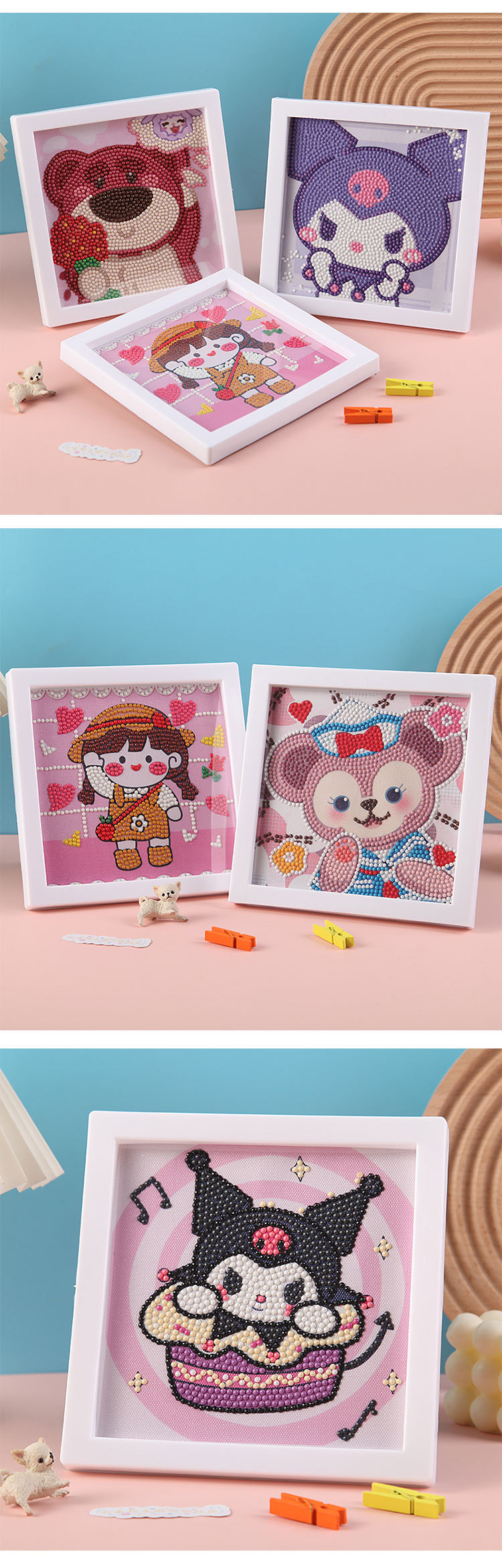 钻石画满钻带框diy手工制作相框画儿童卡通钻石贴画礼物贴纸玩具详情9