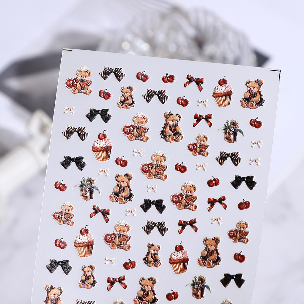 Rose nail art three-dimensional relief original sweet Fruit Vinnie oil painting texture nail art stickers pic 13