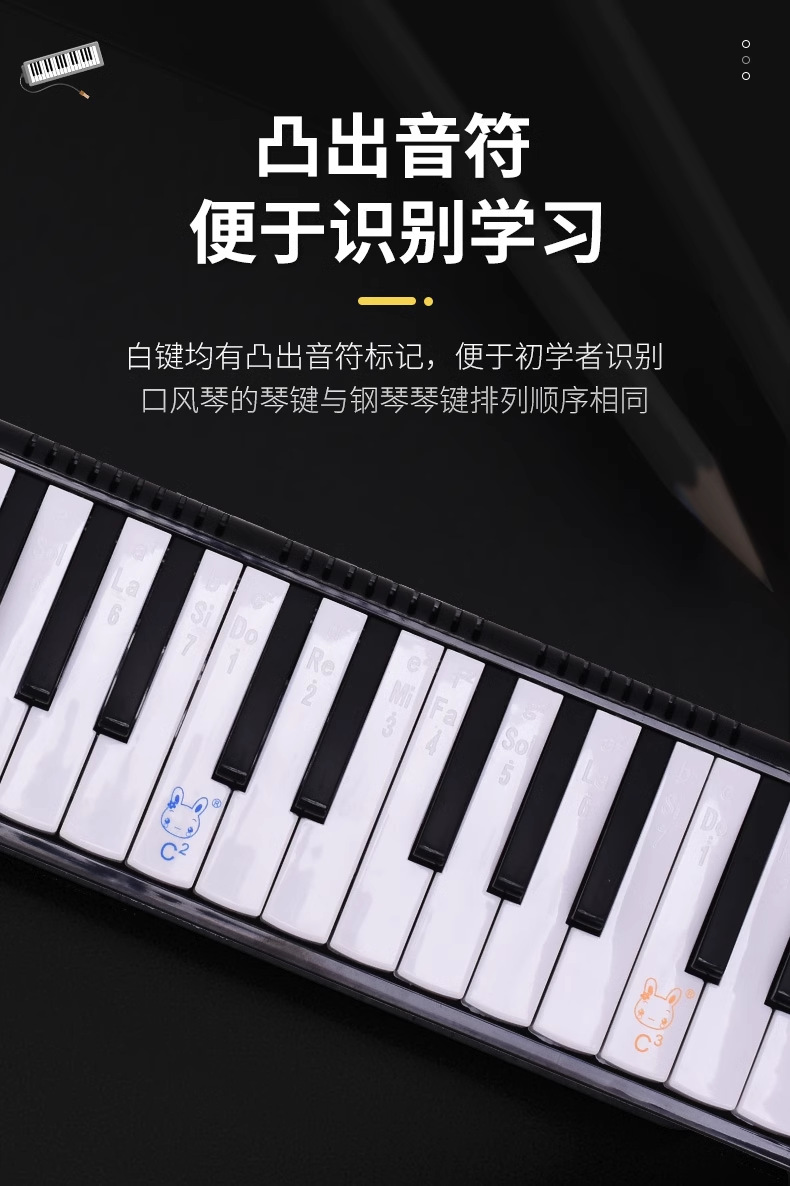 官方正品奇美安喆口风琴37键学生吹奏乐器儿童黑色帆布软包口风琴详情23