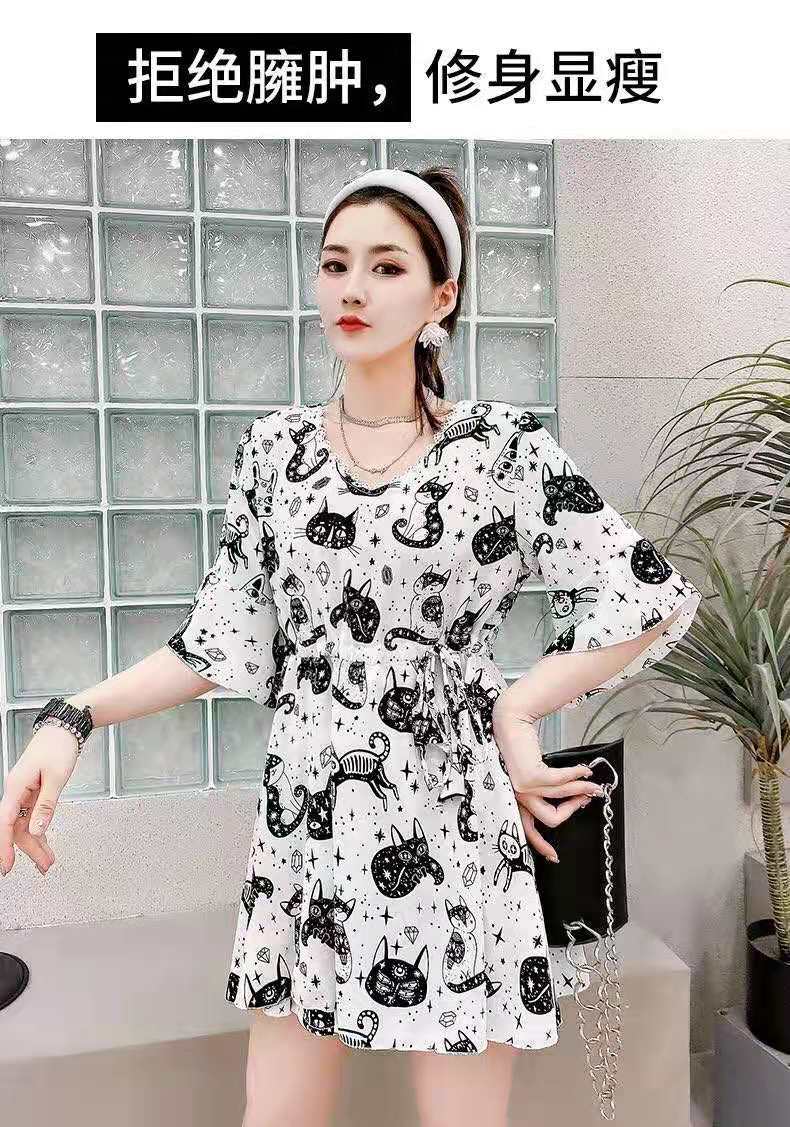 Belt-wearing Internet celebrity letter skirt and shorts set, chiffon plus-size dress, hot girl 2021 Summer Fashion set pic 9