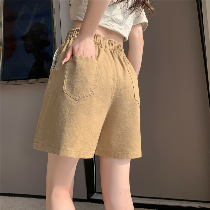 松紧高腰阔腿裤春夏日系百搭宽松显瘦休闲卡其色水洗棉短裤女夏季详情9
