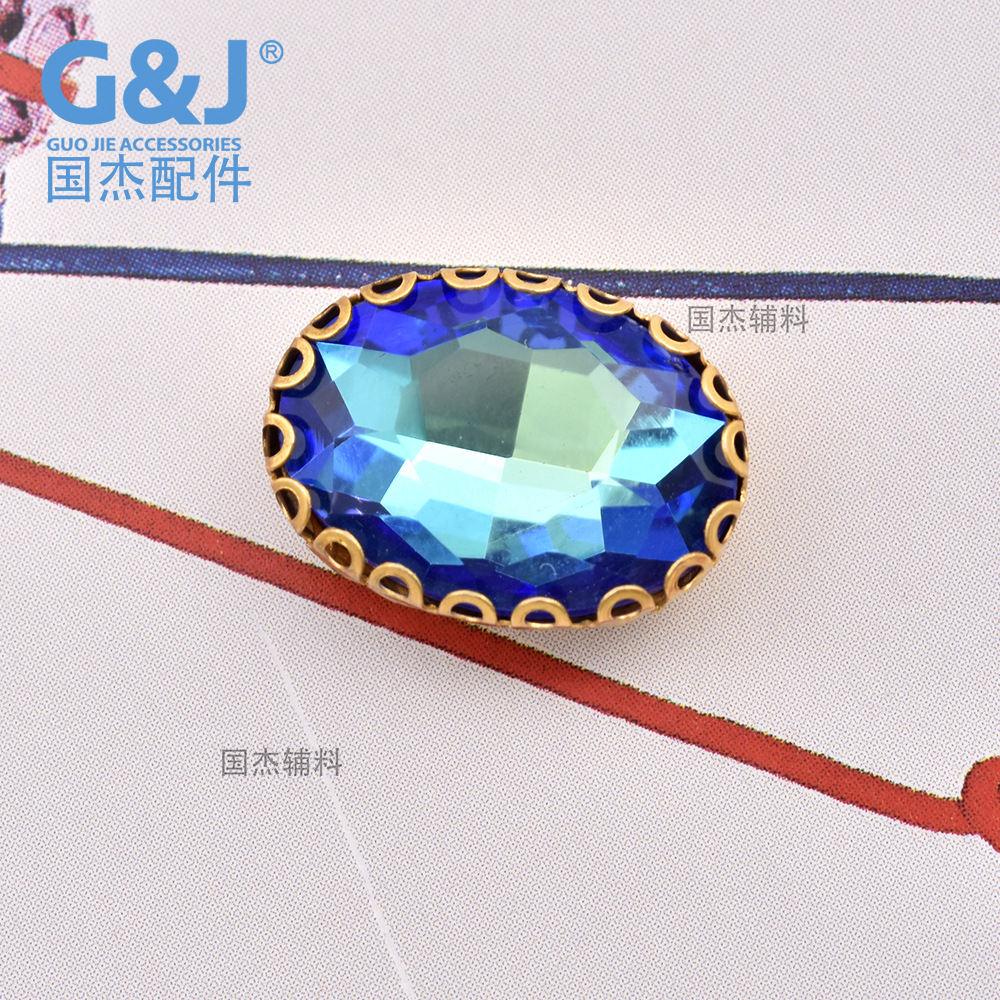 Wholesale of Mocha colored glass gemstone inlaid with denel-shaped oval lace clasp and golden multi-D-shaped claw diamond accessories pic 9