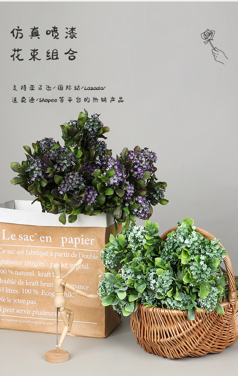 Long-stemmed rose grass artificial plant outdoor set fogging single flower art indoor landscaping artificial flower vase pic 19