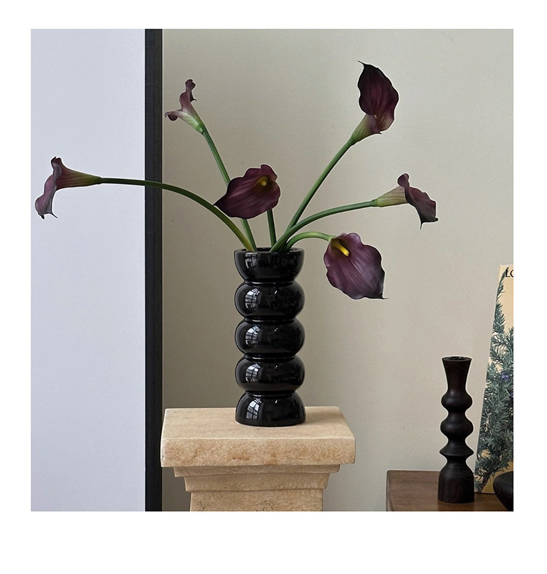 2023 new retro black simple ceramic vase, living room countertop decorative item, home TV cabinet, flower arrangement red vase pic 12