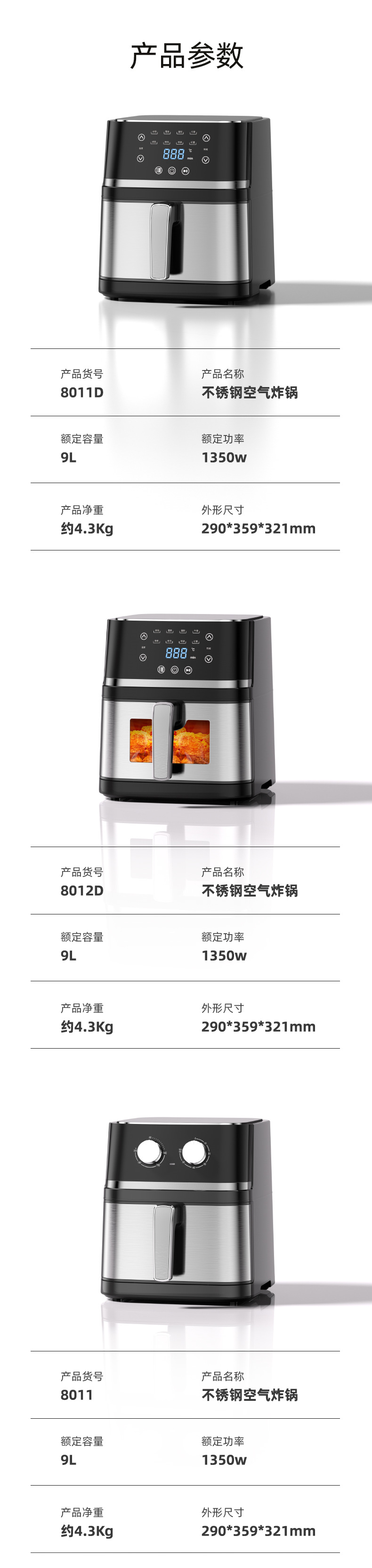 空气炸锅 多功能air fryer扬子空气炸锅 家用大容量电炸锅不锈钢详情9