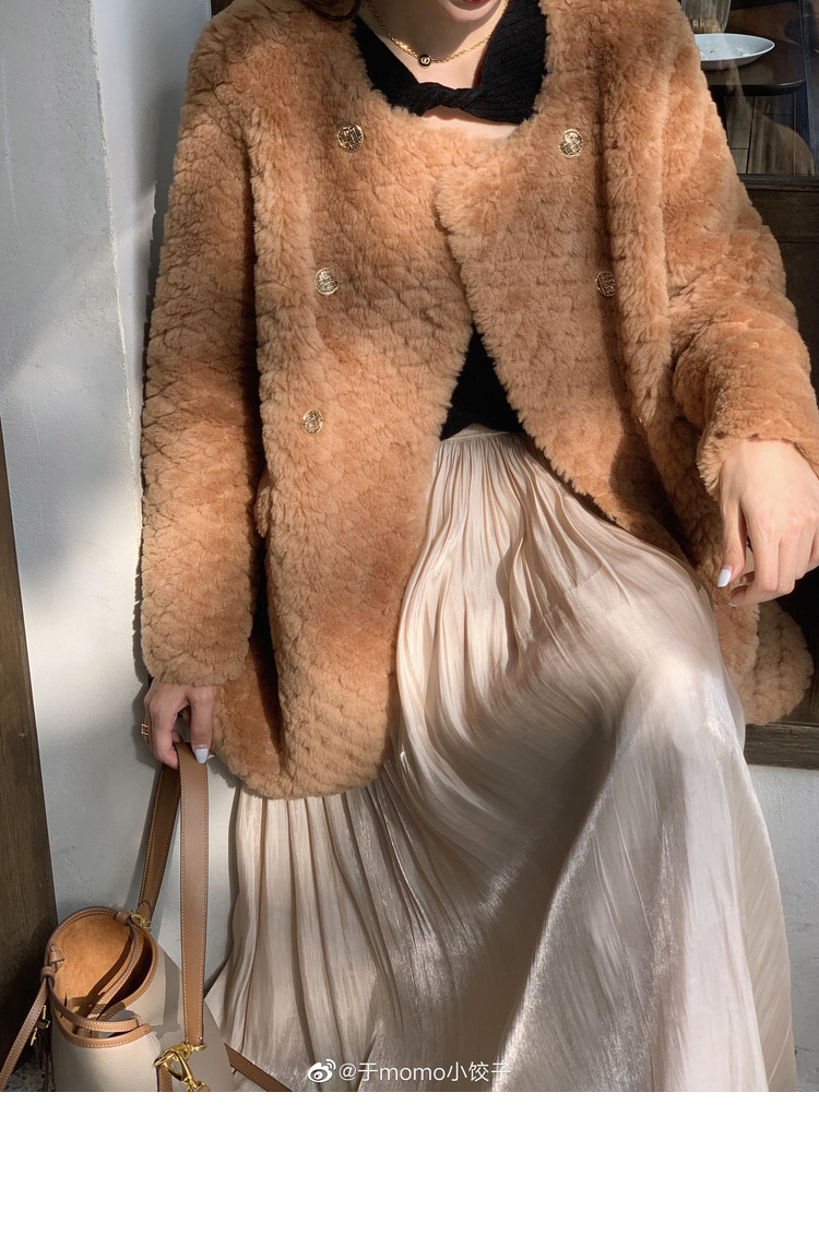 冬季新年羊羔毛皮草短款女网红羊剪绒布加迪全羊毛年轻短外套详情18