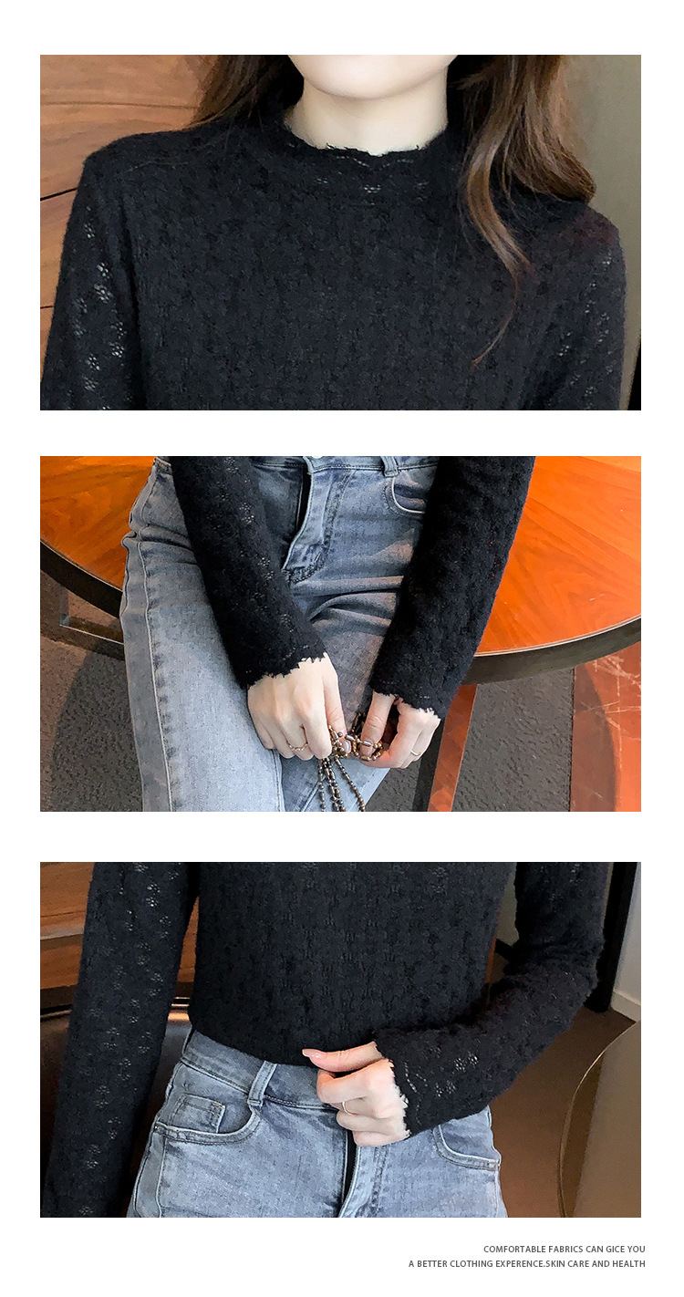 A stylish and youthful 2023 autumn collection, paired with a semi-high-neck top, long-sleeved small stand-up collar, and a youthful lace base layer for women pic 6