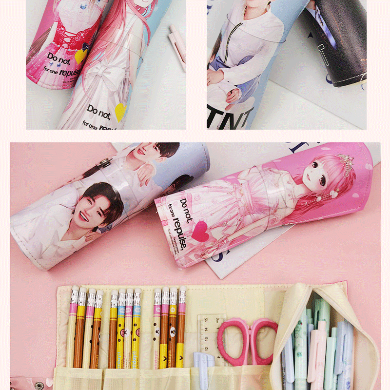 Creative roller shutter pen case, anime star student built-in small pen case, creative multi-functional, fresh and cute cartoon PU leather pic 10
