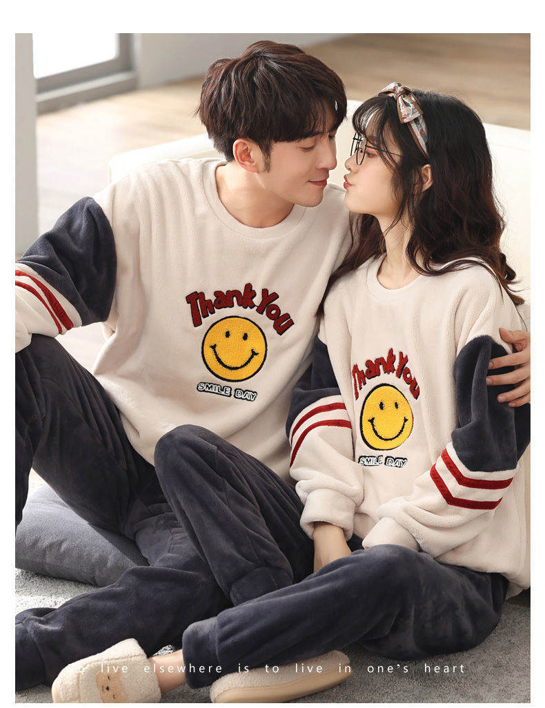 2套价 冬季女秋冬珊瑚绒加绒加厚法兰绒男家居服详情16