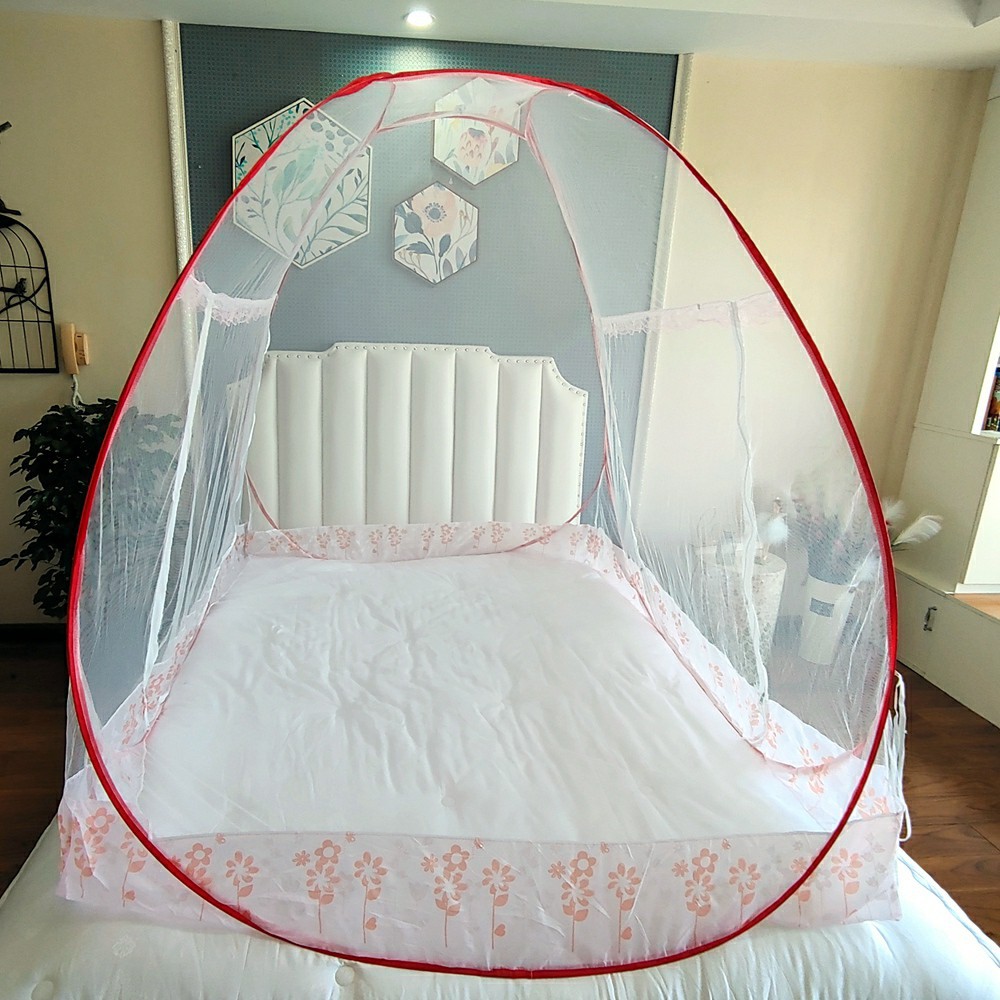 自动可折叠蚊帐 印花双门钢丝成人蚊帐详情3